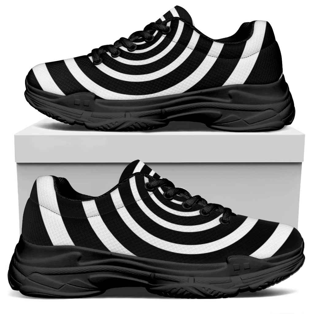 Black And White Circle Swirl Print Black Chunky Shoes