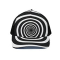 Black And White Circle Swirl Print Black Mesh Trucker Hat