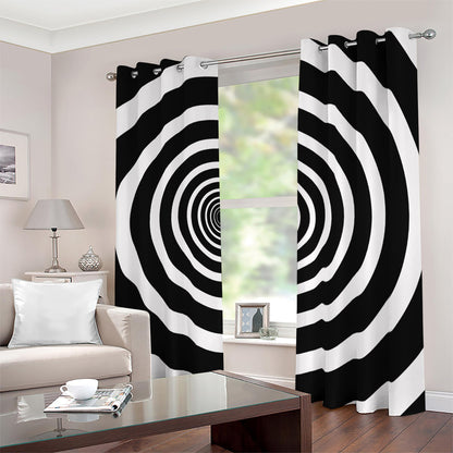 Black And White Circle Swirl Print Blackout Grommet Curtains