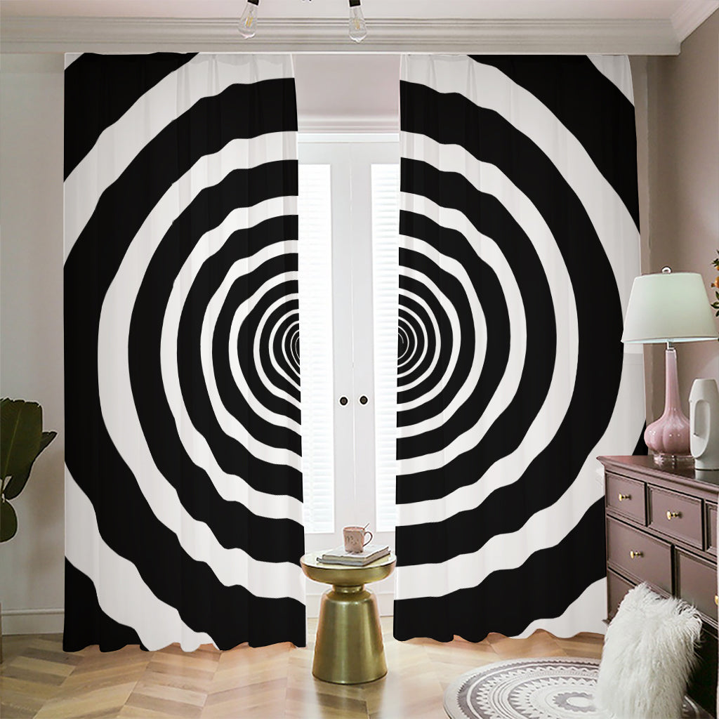 Black And White Circle Swirl Print Blackout Pencil Pleat Curtains