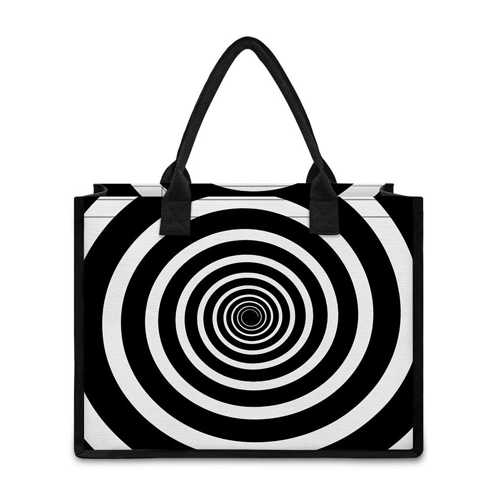 Black And White Circle Swirl Print Canvas Tote Bag