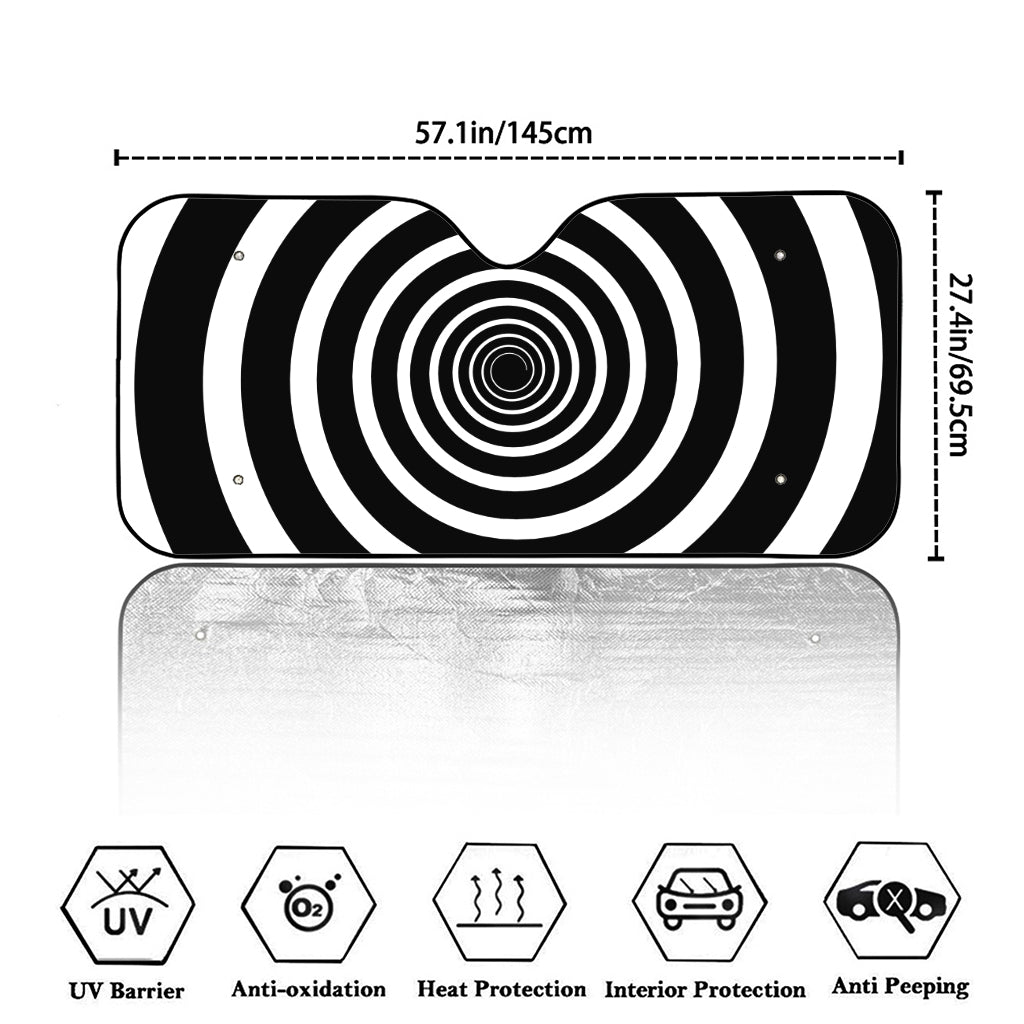 Black And White Circle Swirl Print Car Windshield Sun Shade