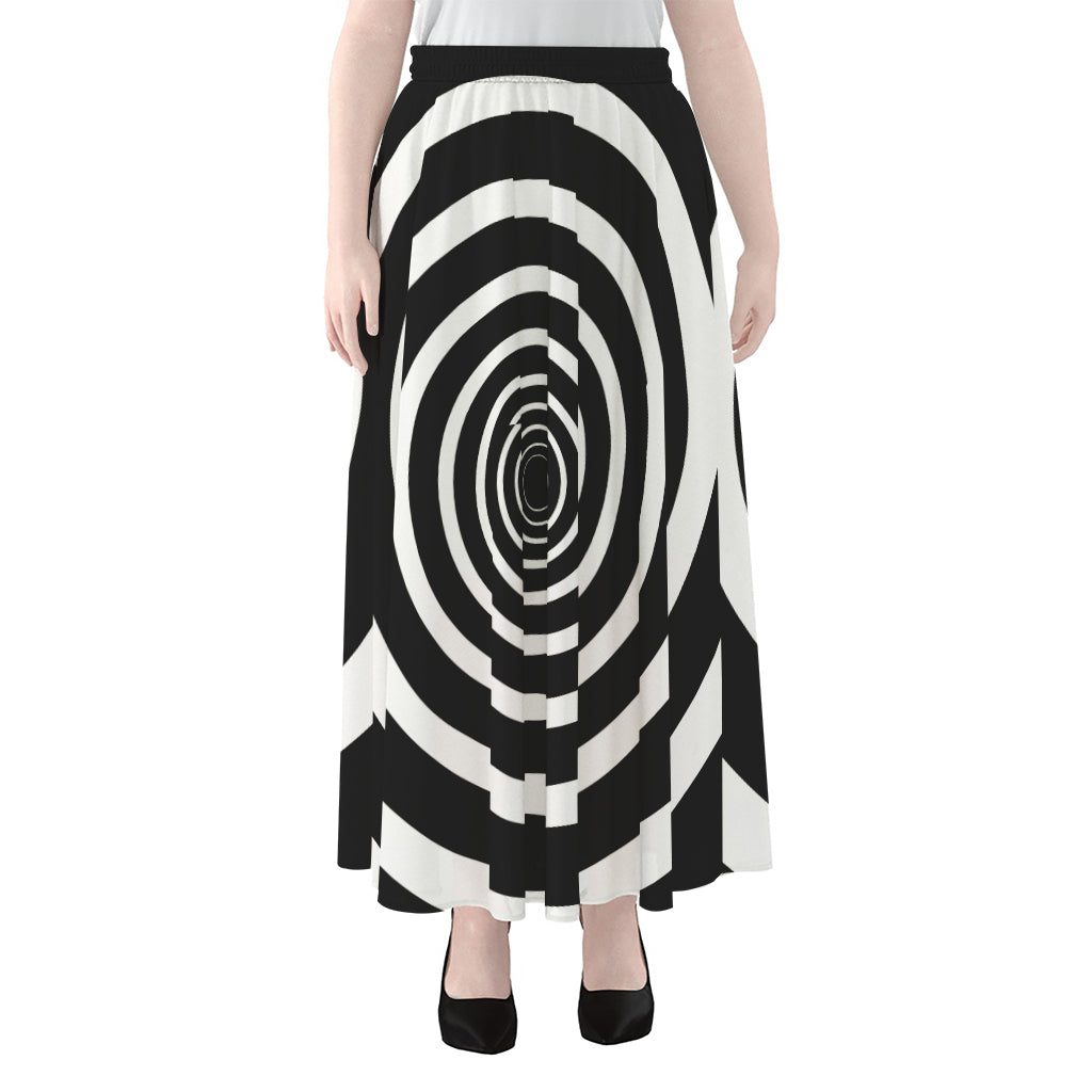 Black And White Circle Swirl Print Chiffon Maxi Skirt