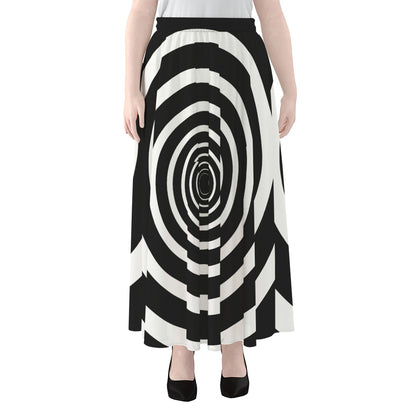 Black And White Circle Swirl Print Chiffon Maxi Skirt