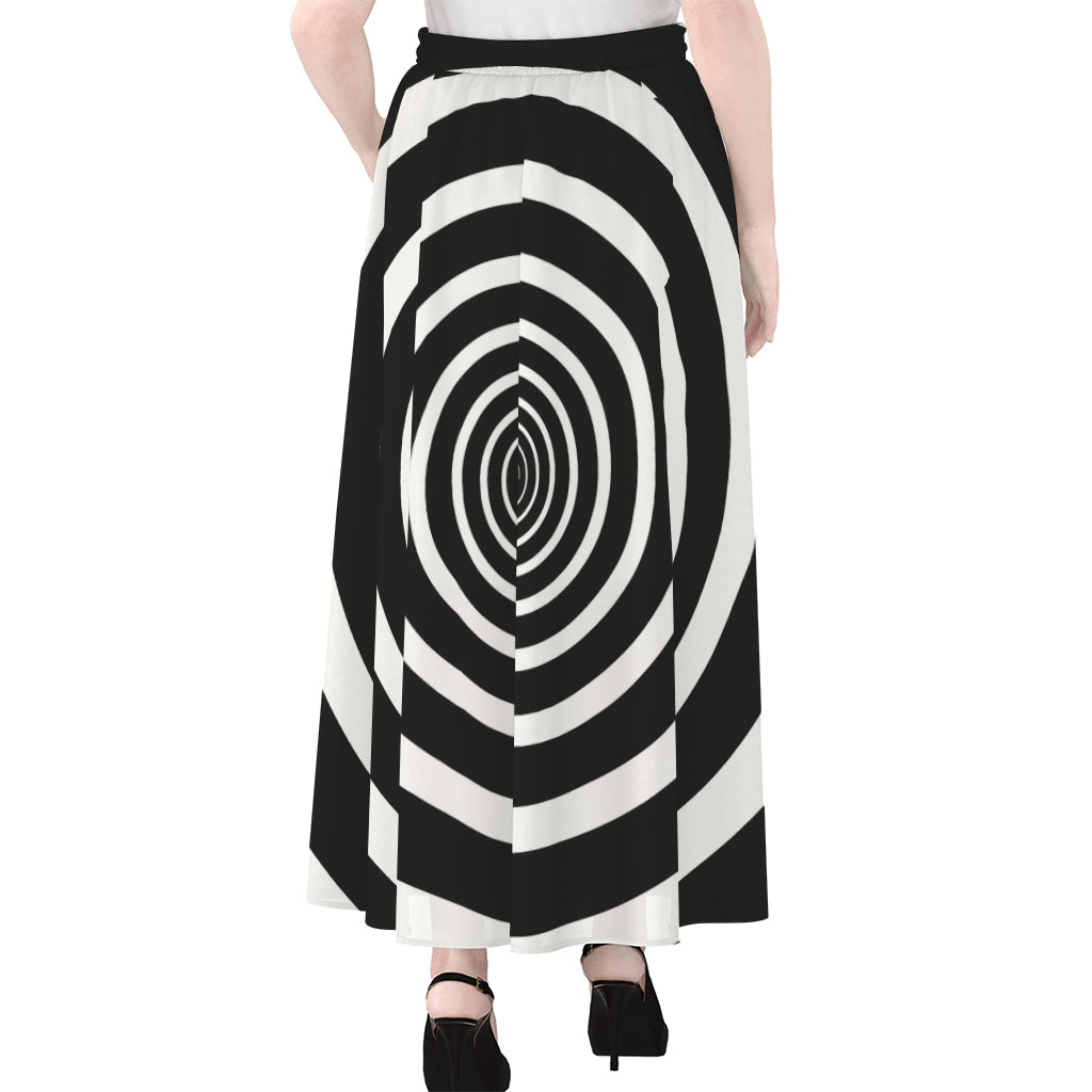Black And White Circle Swirl Print Chiffon Maxi Skirt