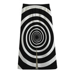 Black And White Circle Swirl Print Cotton Front Slit Maxi Skirt