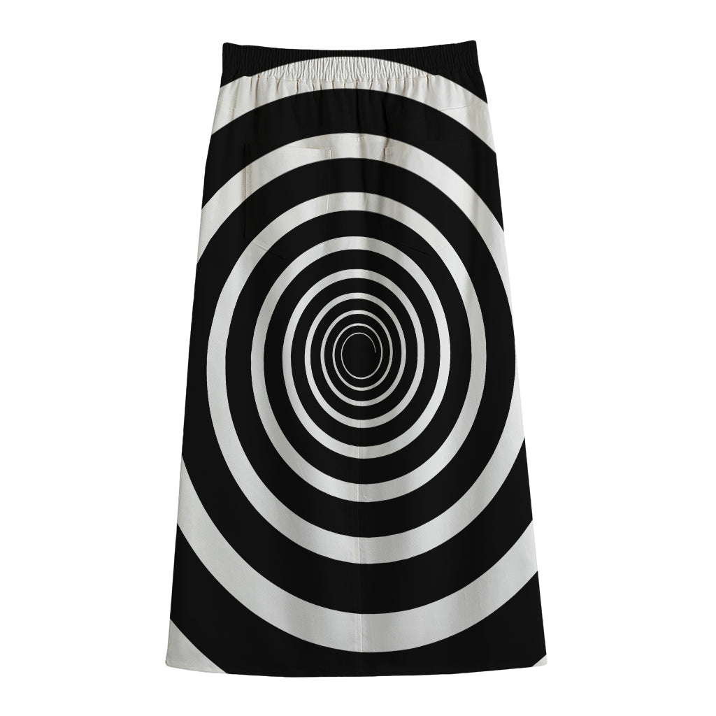 Black And White Circle Swirl Print Cotton Front Slit Maxi Skirt