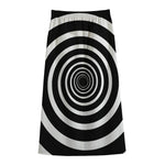 Black And White Circle Swirl Print Cotton Front Slit Maxi Skirt