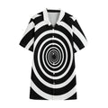 Black And White Circle Swirl Print Cotton Hawaiian Shirt