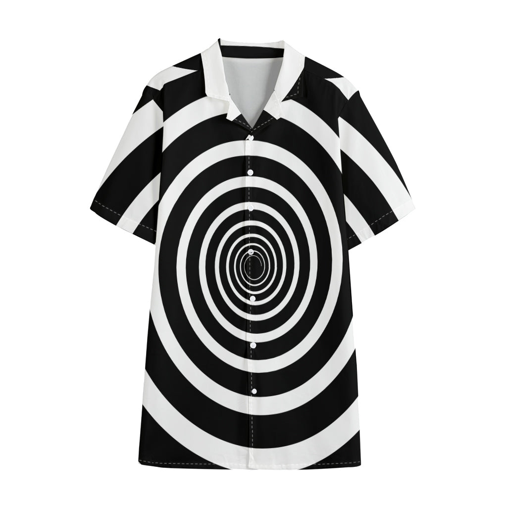 Black And White Circle Swirl Print Cotton Hawaiian Shirt