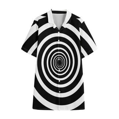 Black And White Circle Swirl Print Cotton Hawaiian Shirt