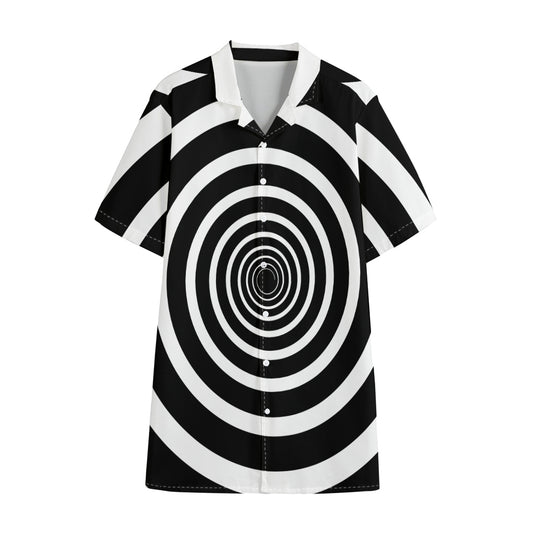 Black And White Circle Swirl Print Cotton Hawaiian Shirt