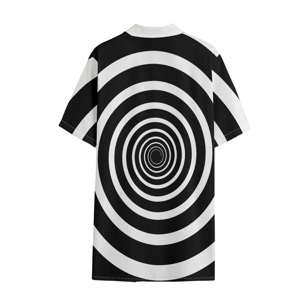 Black And White Circle Swirl Print Cotton Hawaiian Shirt