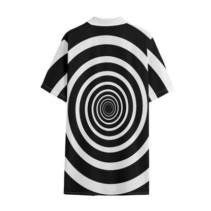 Black And White Circle Swirl Print Cotton Hawaiian Shirt