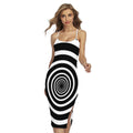 Black And White Circle Swirl Print Cross Back Cami Dress