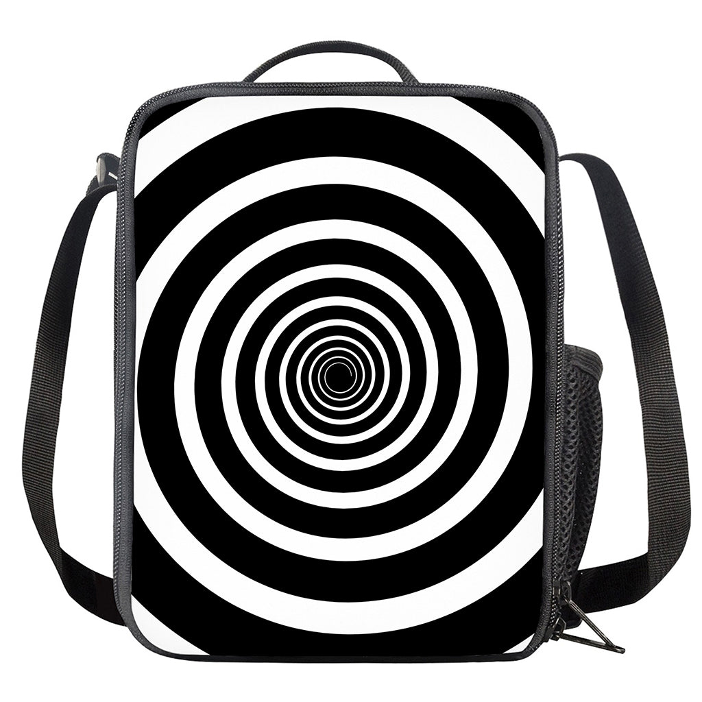 Black And White Circle Swirl Print Crossbody Lunch Bag
