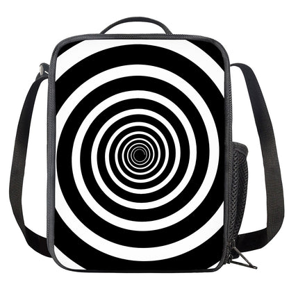 Black And White Circle Swirl Print Crossbody Lunch Bag