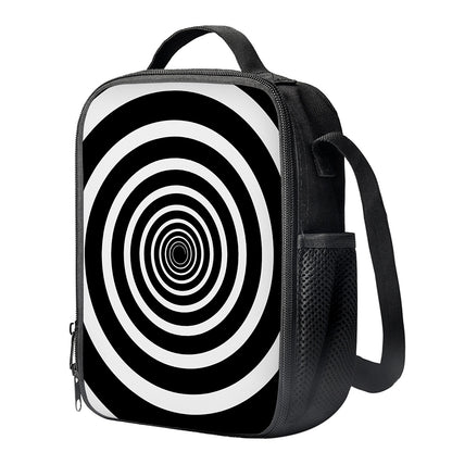 Black And White Circle Swirl Print Crossbody Lunch Bag