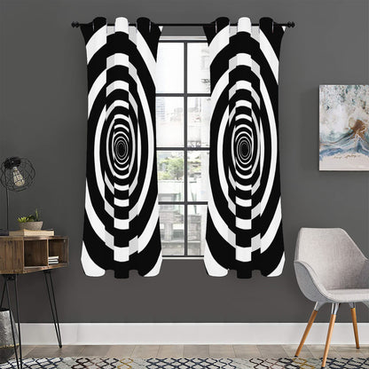 Black And White Circle Swirl Print Curtain