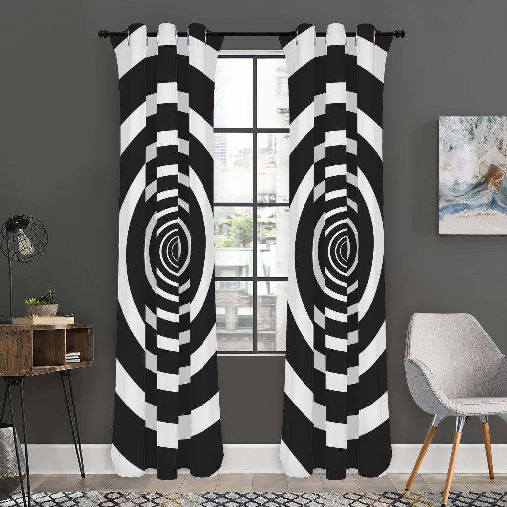 Black And White Circle Swirl Print Curtain
