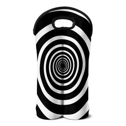 Black And White Circle Swirl Print Double Neoprene Wine Tote
