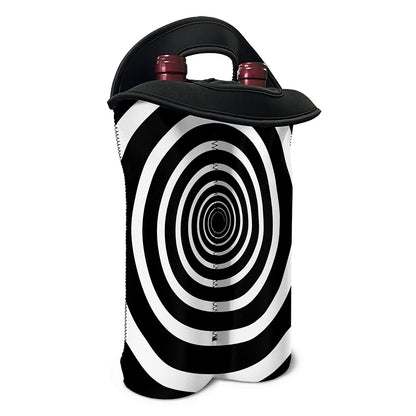 Black And White Circle Swirl Print Double Neoprene Wine Tote