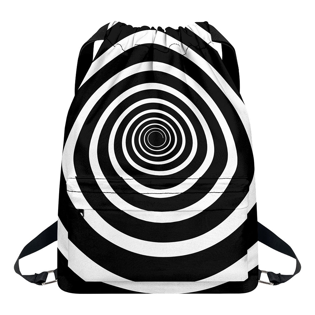 Black And White Circle Swirl Print Drawstring Backpack