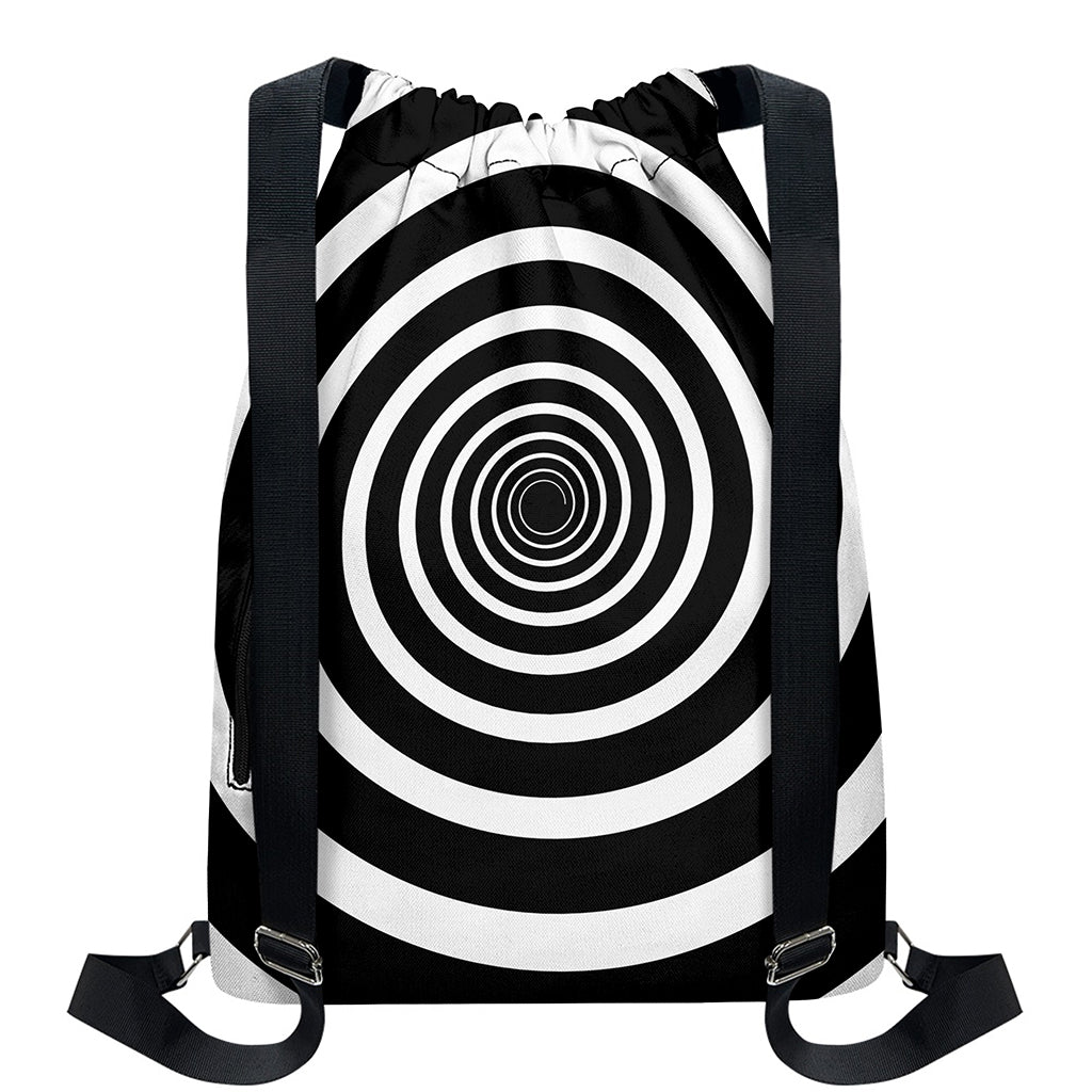 Black And White Circle Swirl Print Drawstring Backpack