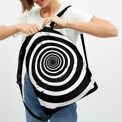 Black And White Circle Swirl Print Drawstring Backpack