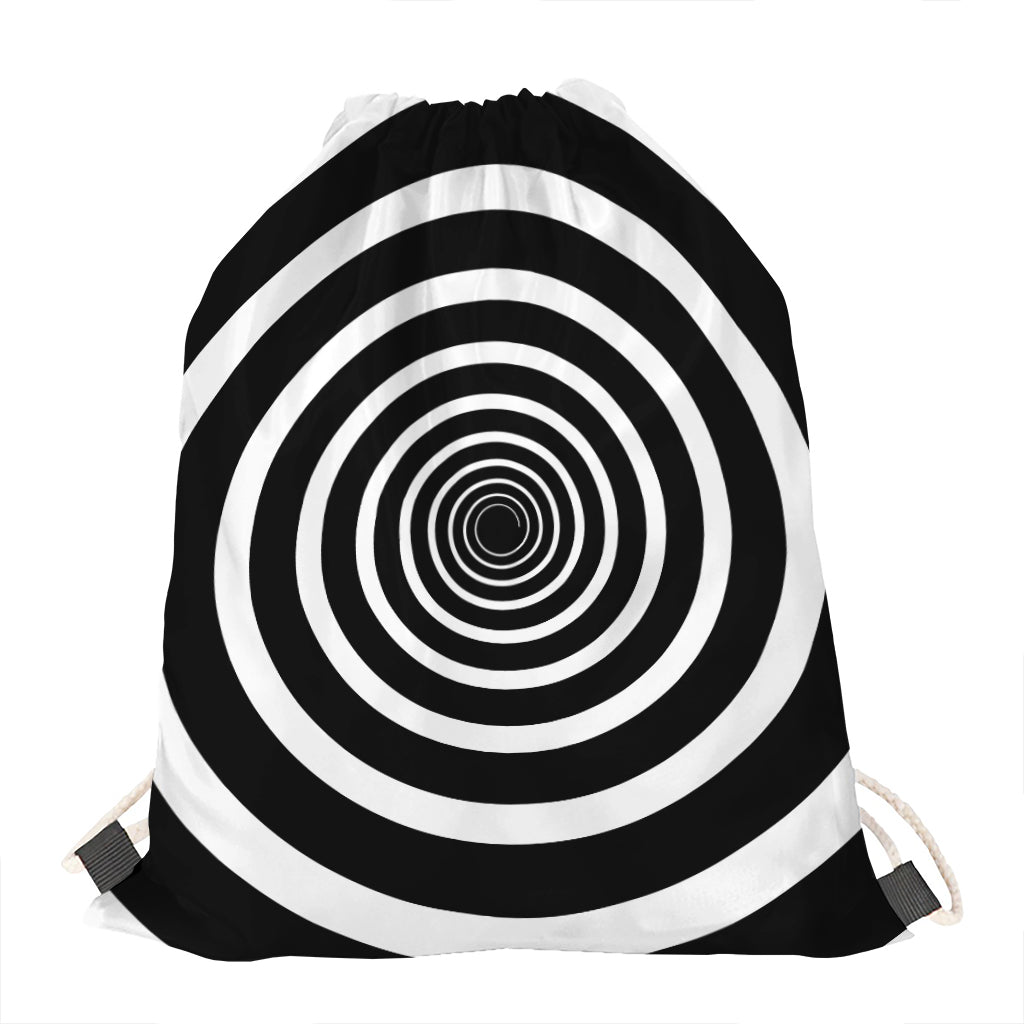 Black And White Circle Swirl Print Drawstring Bag