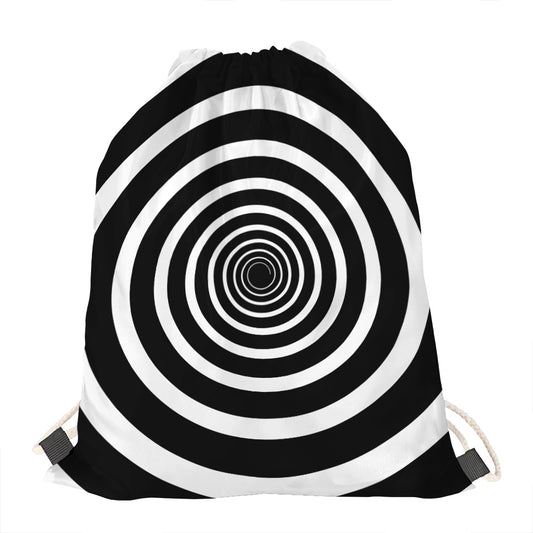Black And White Circle Swirl Print Drawstring Bag