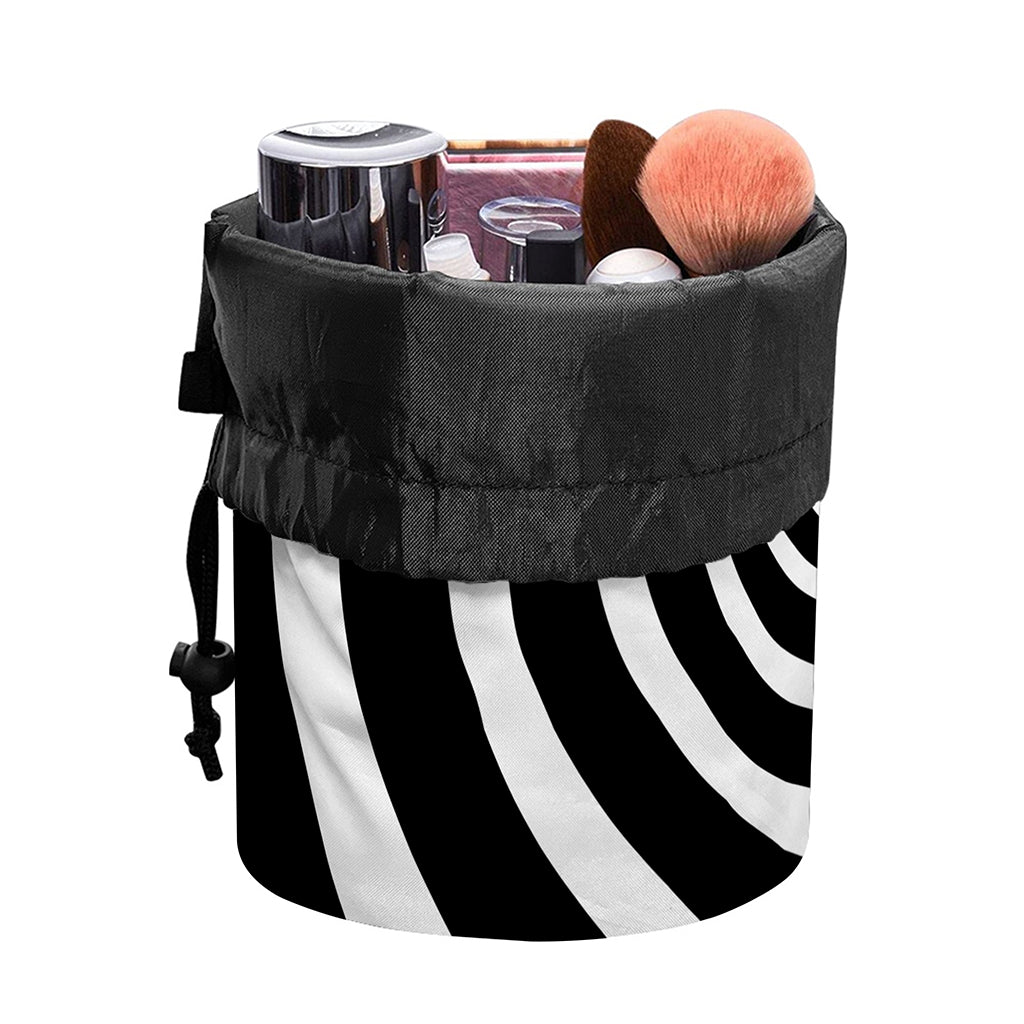 Black And White Circle Swirl Print Drawstring Makeup Bag