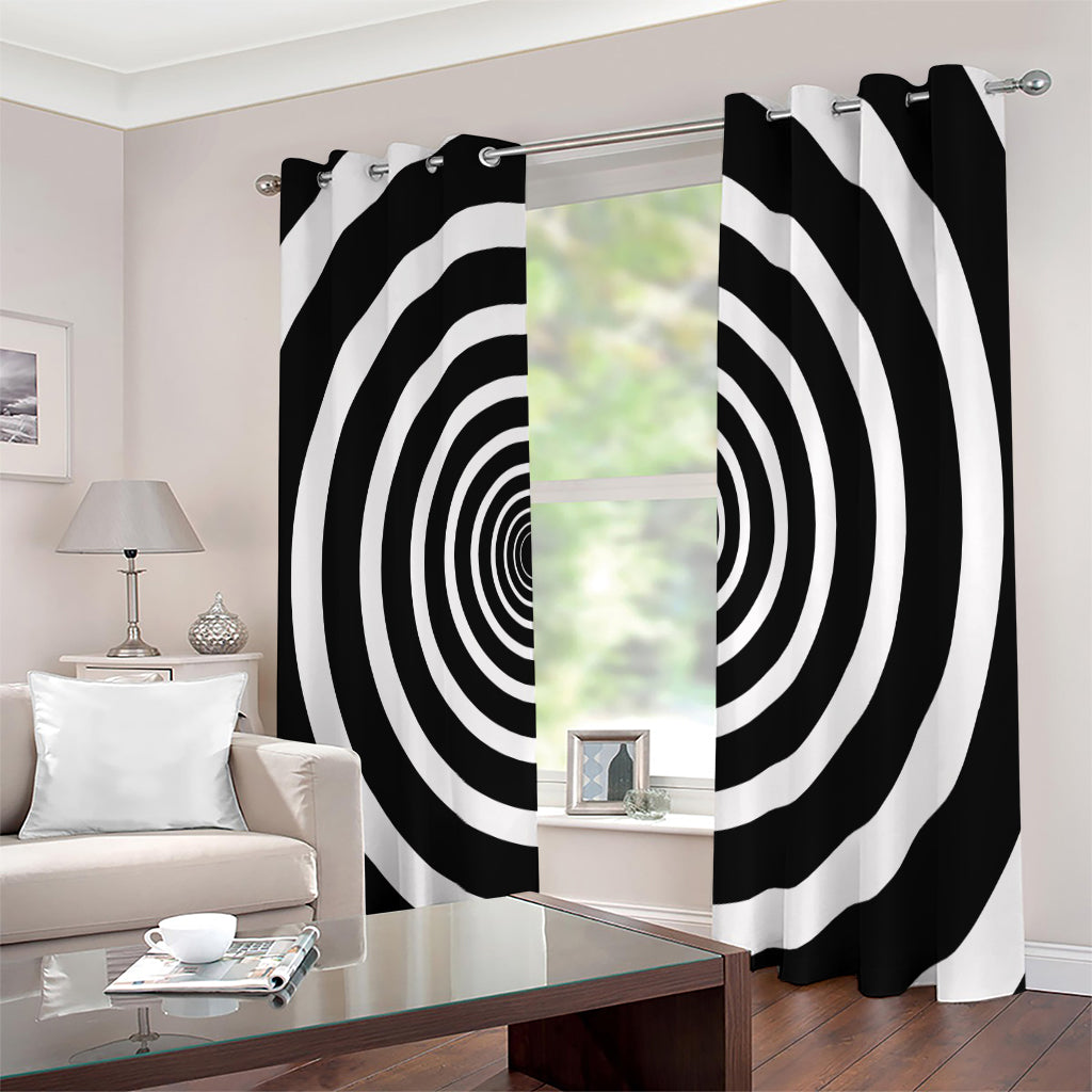 Black And White Circle Swirl Print Extra Wide Grommet Curtains