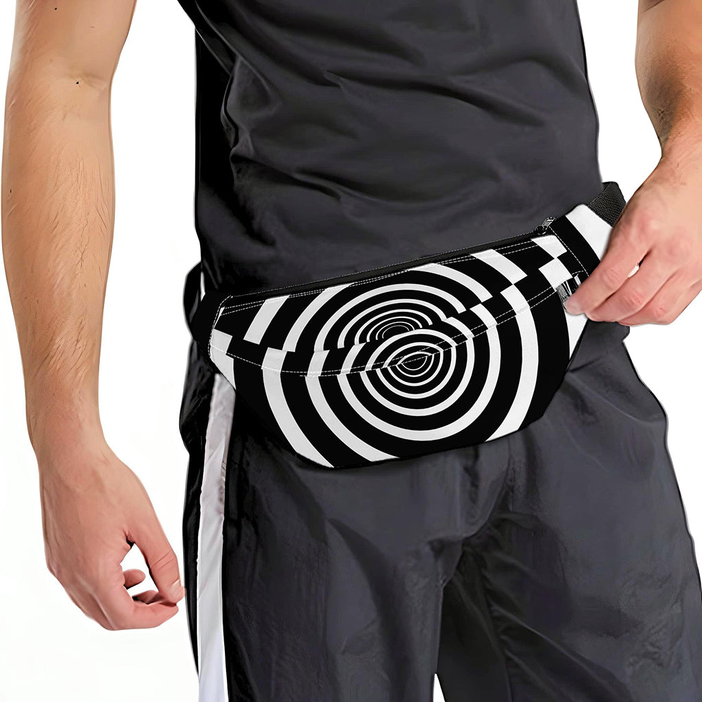 Black And White Circle Swirl Print Fanny Pack