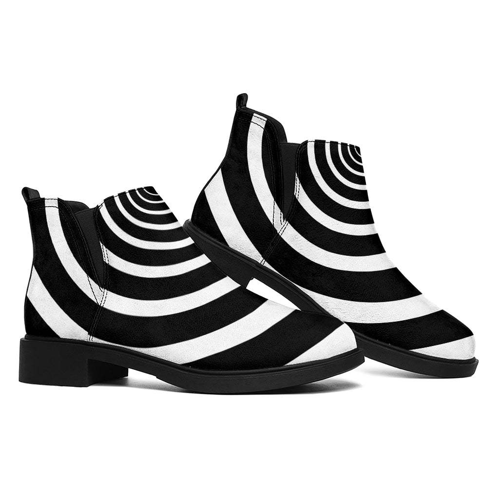 Black And White Circle Swirl Print Flat Ankle Boots