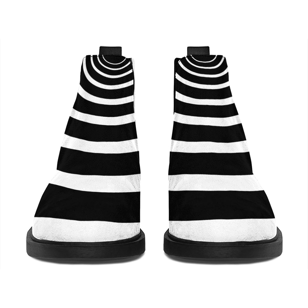 Black And White Circle Swirl Print Flat Ankle Boots