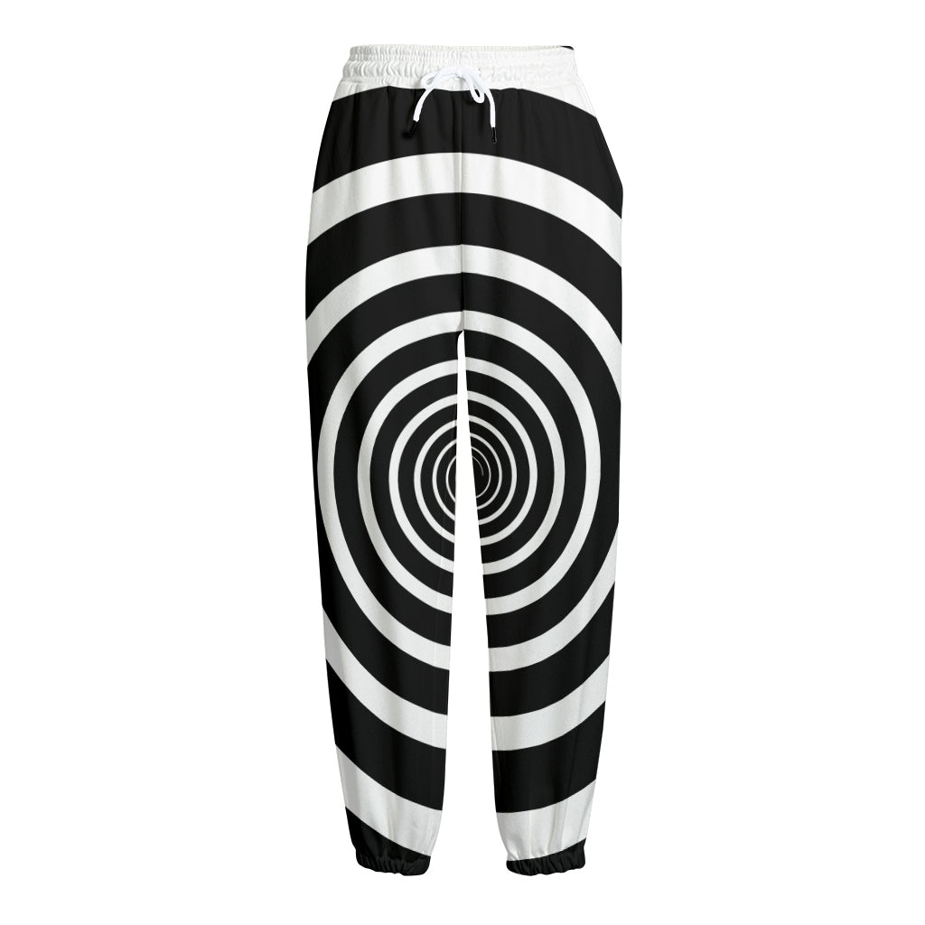 Black And White Circle Swirl Print Fleece Lined Knit Pants