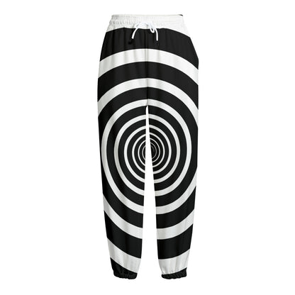 Black And White Circle Swirl Print Fleece Lined Knit Pants