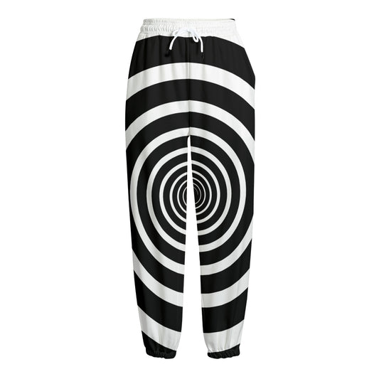 Black And White Circle Swirl Print Fleece Lined Knit Pants