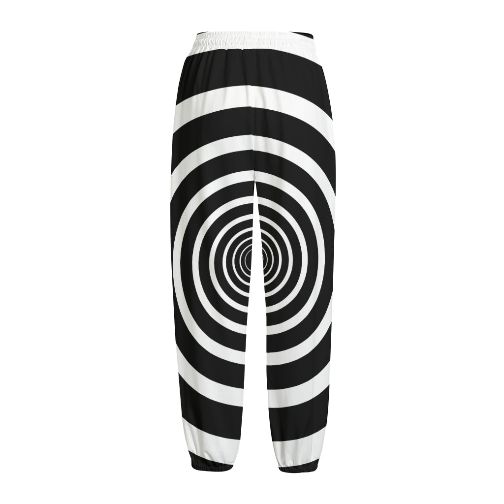 Black And White Circle Swirl Print Fleece Lined Knit Pants