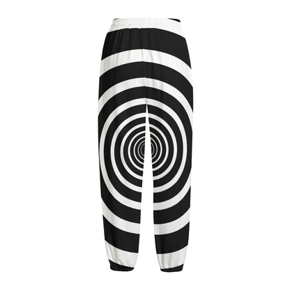 Black And White Circle Swirl Print Fleece Lined Knit Pants