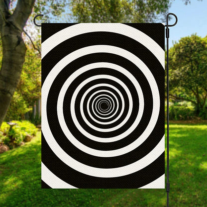 Black And White Circle Swirl Print Garden Flag
