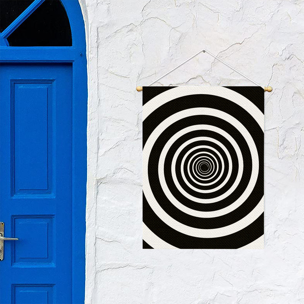 Black And White Circle Swirl Print Garden Flag