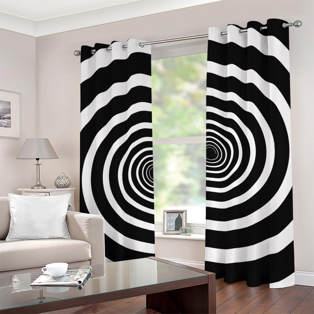 Black And White Circle Swirl Print Grommet Curtains