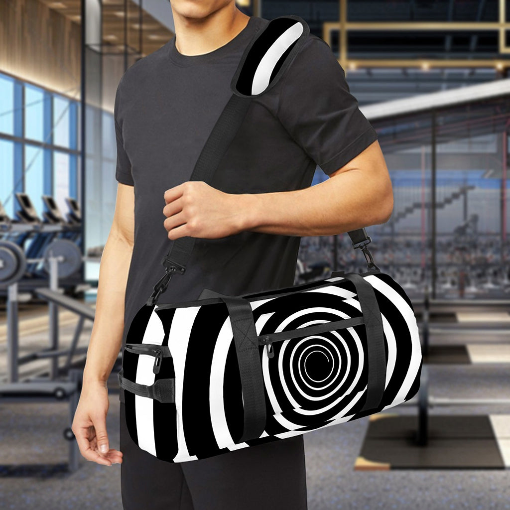 Black And White Circle Swirl Print Gym Bag
