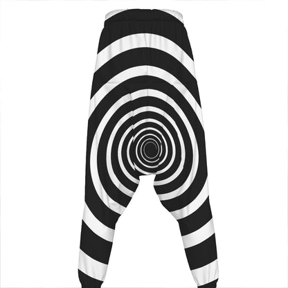 Black And White Circle Swirl Print Hammer Pants