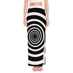 Black And White Circle Swirl Print High Slit Maxi Skirt