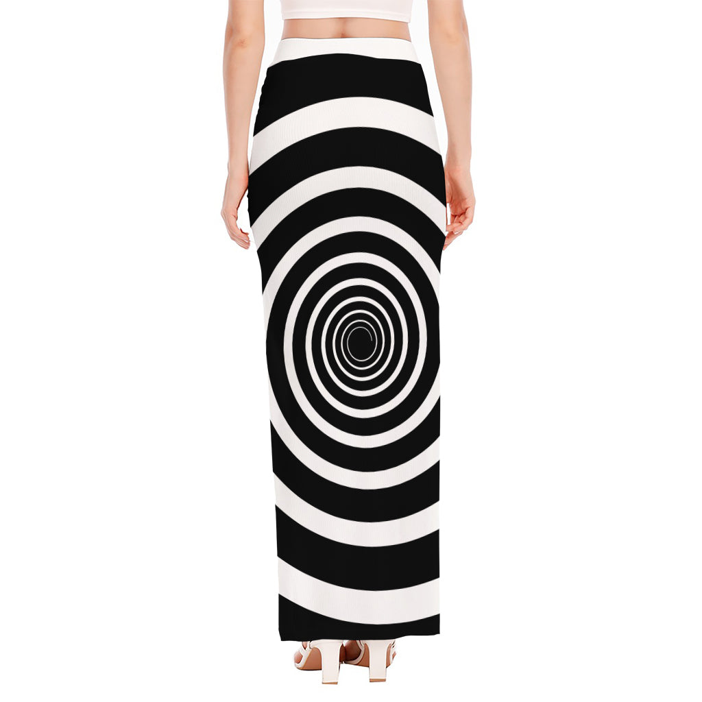 Black And White Circle Swirl Print High Slit Maxi Skirt