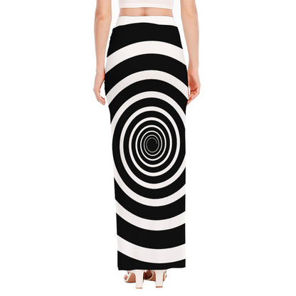 Black And White Circle Swirl Print High Slit Maxi Skirt
