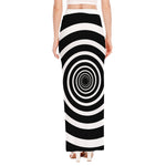 Black And White Circle Swirl Print High Slit Maxi Skirt